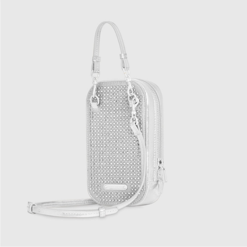 Rebecca Minkoff Silver Phone Crossbody With Crystals
